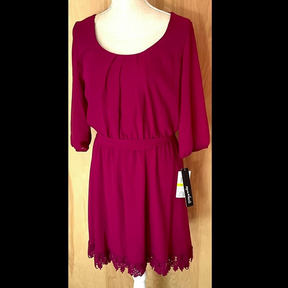 Sequin Hearts Raspberry Pink Dress Lace Trim Hem - NWT - Picture 2 of 8